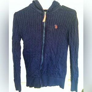 Knitted navy zippered sweatshirt with hood (U.S. Polo Assn.)